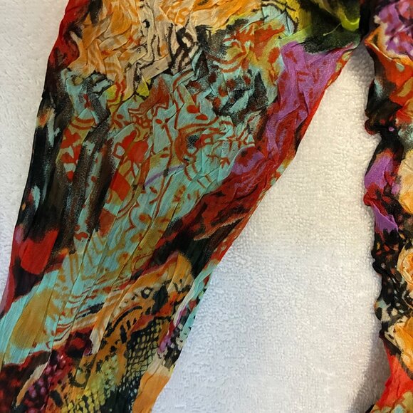 Y2K Alberto Makali Y2K Multi-color Tiered Lace Layered V-neck Crinkle Blouse L - Picture 5 of 7